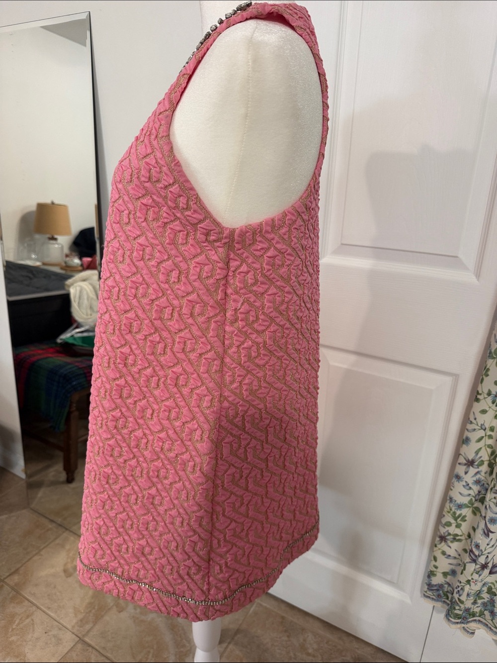 Zara Pink Textured Jewel-Trim Sleeveless Mini Dress - Picture 6 of 8